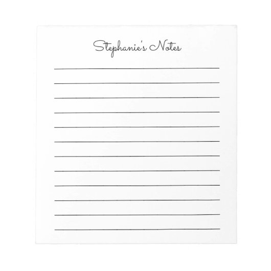 Bloc-note Simplement élégant Noir Linne Personnalisé (Devant)