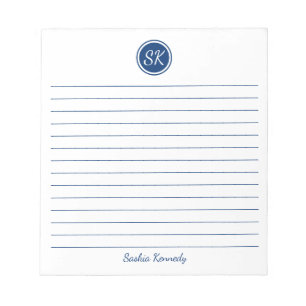 Bloc-note Simply Elegant Navy Lined Monogram Personalized