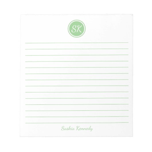 Bloc-note Simply Elegant Sage Green Linx Monogramme Nom (Devant)