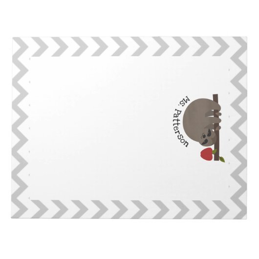 Bloc-note Sloth Apple Tree Grey Chevron Enseignant (Devant)