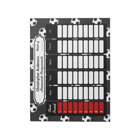 Bloc-note Soccer Ball Weekly Homework Assignment Notepad (Tourné)