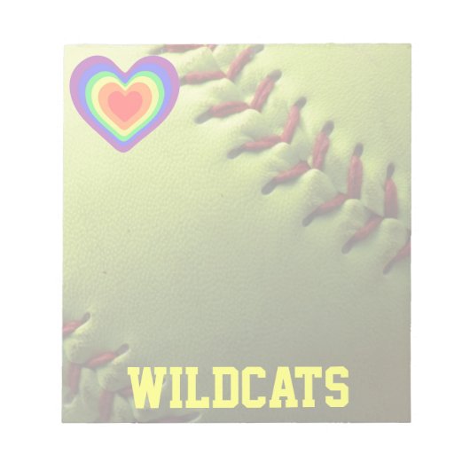 Bloc-note Softball Pride Rainbow Heart and Name (Devant)