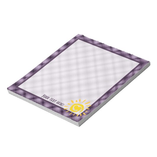 Bloc-note Soleil et Coeur mignons sur Plaid violet (Tourné)