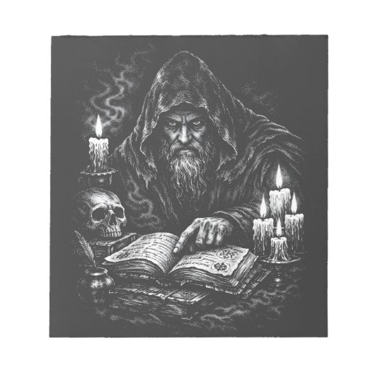 Bloc-note Sorcier étudiant le grimoire — par BurnsInHell (Devant)