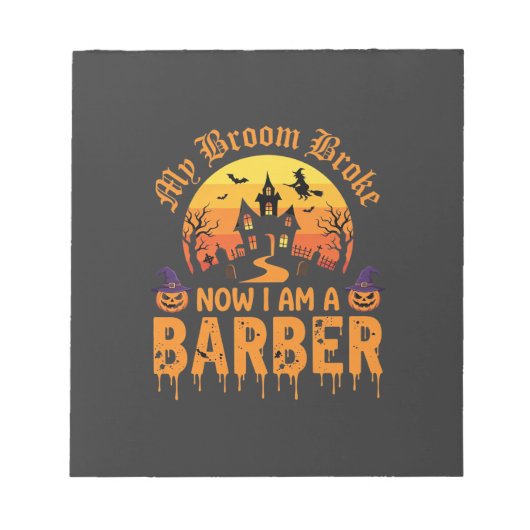 Bloc-note Sorcière de barbier d'Halloween Balai Cassé Maison (Devant)
