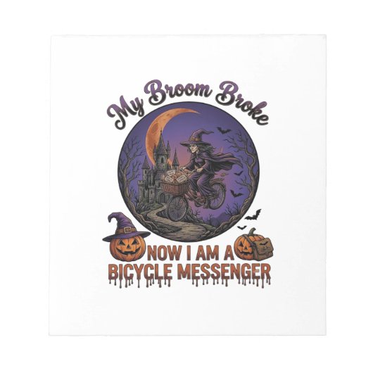 Bloc-note Sorcière de messager de vélo cassé balai Halloween (Devant)