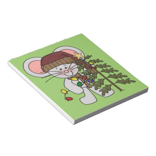 Bloc-note Souris de Noël décorant l'arbre (Incliné)