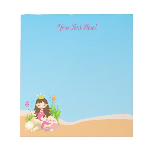 Bloc-note Sous la Mousse de mer Brunette Mermaid Nom personn (Devant)