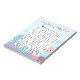 Bloc-note Sous le Baby shower Sea Girl Word Trouver jeu