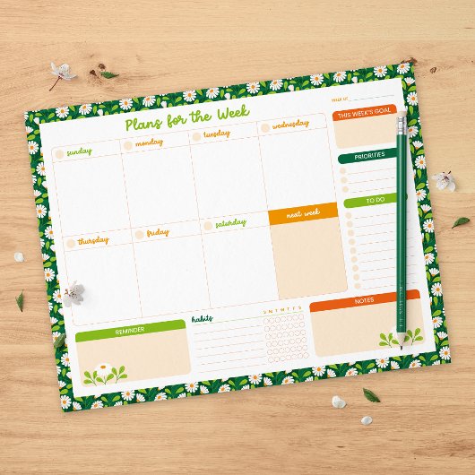 Bloc-note Spring Daisies & Vine Weekly Sunday Start Planner