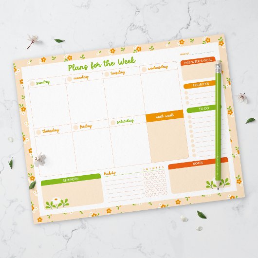Bloc-note Spring Floral Bouquets Weekly Sunday Start Planner