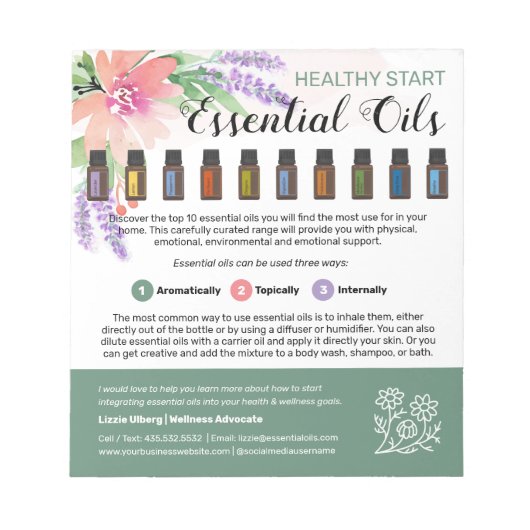 Bloc-note Springtime Watercolor Floral Essential Oils (Devant)