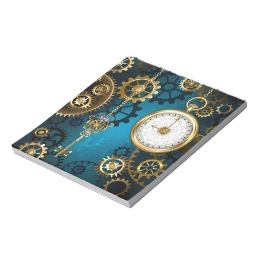 Bloc-note Steampunk Arrière - plan turquoise avec Gears (Tourné)