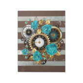 Bloc-note Steampunk Clock and Turquoise Roses on Striped (Tourné)