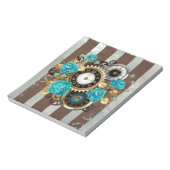 Bloc-note Steampunk Clock and Turquoise Roses on Striped (Tourné)