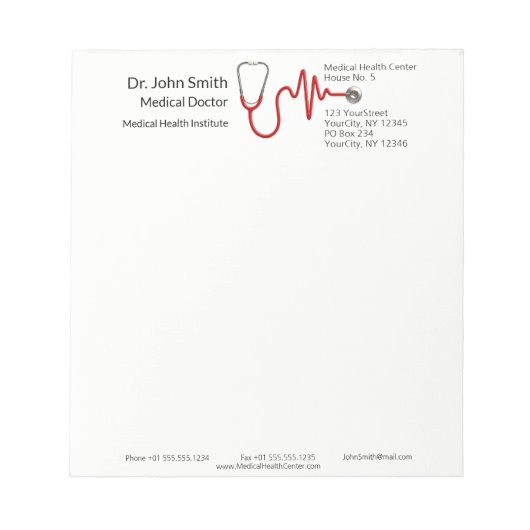 Bloc-note Stethoscope Médicale ECG Wave EKG Heartbeat Line (Devant)