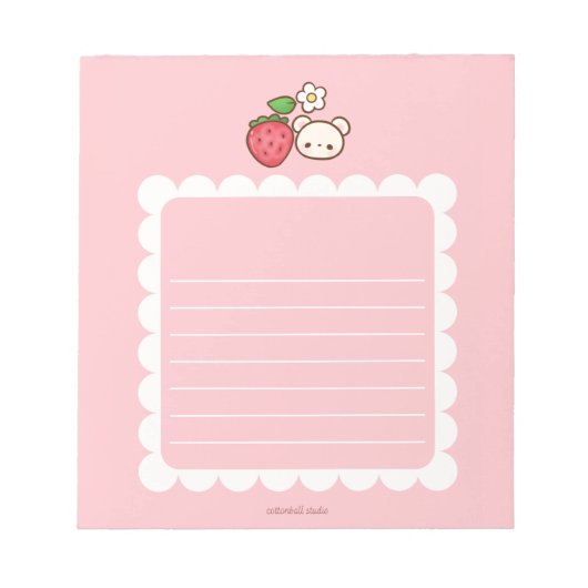Bloc-note Strawbeary Pink Scallop Border Cute Bear Notepad (Devant)