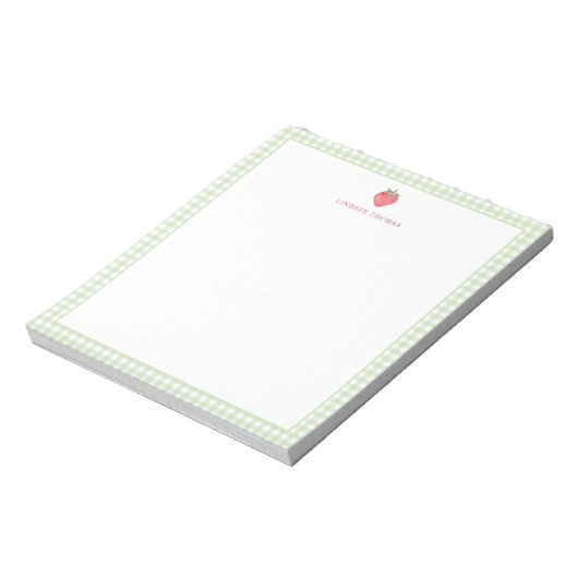 Bloc-note Strawberry Green Gingham Border Personalized (Tourné)