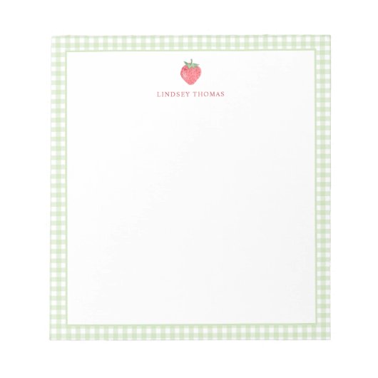 Bloc-note Strawberry Green Gingham Border Personalized (Devant)