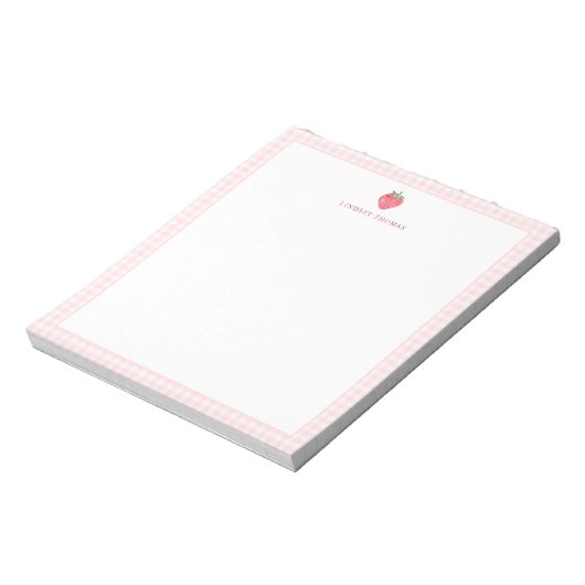 Bloc-note Strawberry Pink Gingham Border Personalized (Tourné)