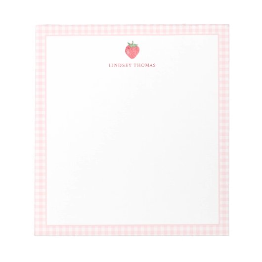 Bloc-note Strawberry Pink Gingham Border Personalized (Devant)