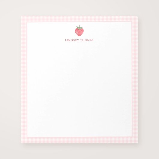 Bloc-note Strawberry Pink Gingham Border Personalized