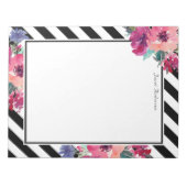 Bloc-note Stripes et motifs floraux avec votre nom (Devant)
