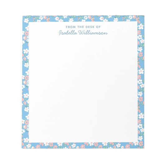 Bloc-note Stylish Blue Watercolor Floral Farmhouse Name (Devant)