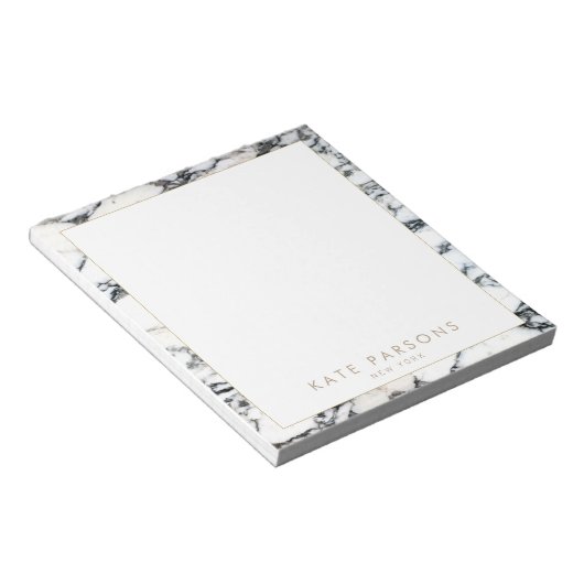 Bloc-note Stylish Chic Black and White Marble Nom Notepad (Incliné)