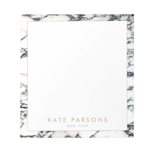 Bloc-note Stylish Chic Black and White Marble Nom Notepad (Devant)