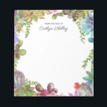 Bloc-note Succulents peints du bureau de, Personnalisé<br><div class="desc">Ce magnifique bloc-notes est doté de succulents aquarelle dans les tons verts,  violets et roses,  et votre personnalisation. Utilisez le formulaire modèle pour ajouter votre texte.</div>