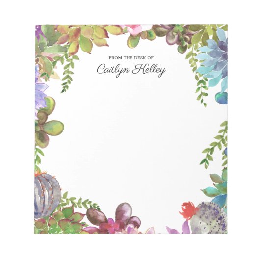 Bloc-note Succulents peints du bureau de, Personnalisé (Devant)