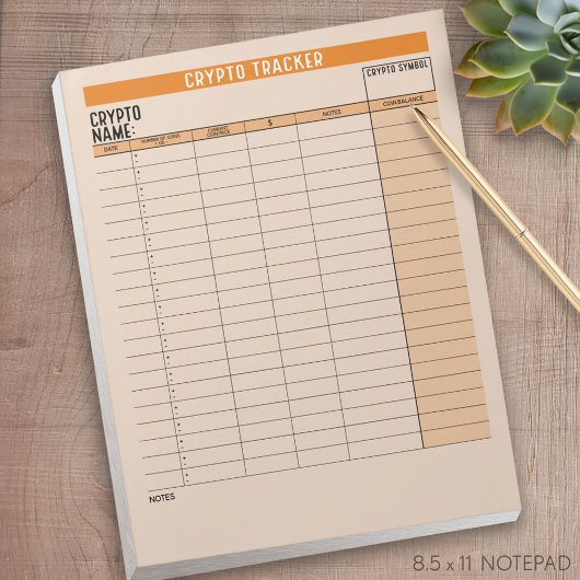 Bloc-note Suivi d'actifs cryptographiques avec solde de pièc