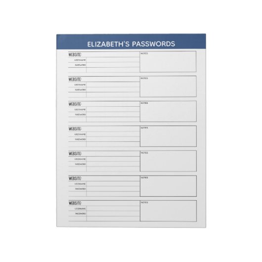 Bloc-note Suivi de mot de passe de base avec nom d'utilisate (Tourné)