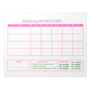 Bloc-note Suivi de score de jeu rose prépa Mahjong