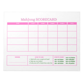 Bloc-note Suivi de score de jeu rose prépa Mahjong