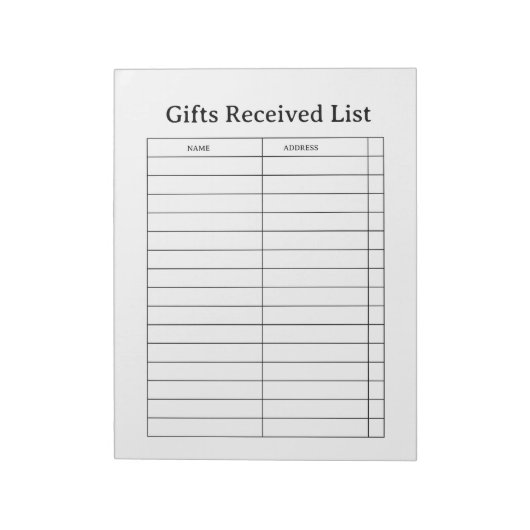 Bloc-note Suivi des Cadeaux Reçus (Tourné)