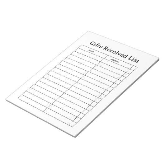 Bloc-note Suivi des Cadeaux Reçus (Incliné)