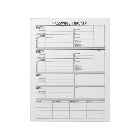 Bloc-note Suivi détaillé du mot de passe avec vérification e (Tourné)