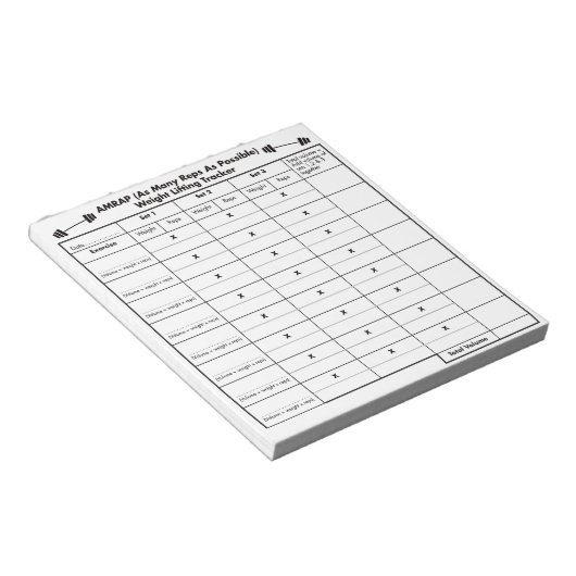 Bloc-note Suivi du volume de levage de poids AMRAP. (Incliné)