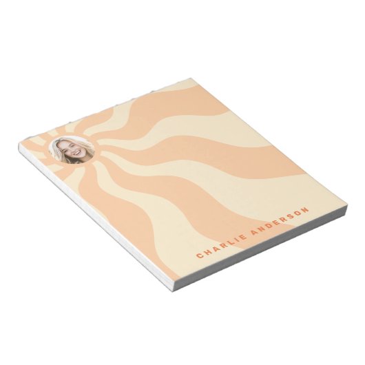 Bloc-note Sunburst rétro tourbillonner orange soleil photo e (Incliné)