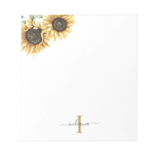 Bloc-note Sunflower Eucalyptus Floral Monogramme Nom de la f (Devant)