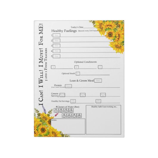 Bloc-note Sunflower Fleur sauvage Corner Design Food Tracker (Tourné)
