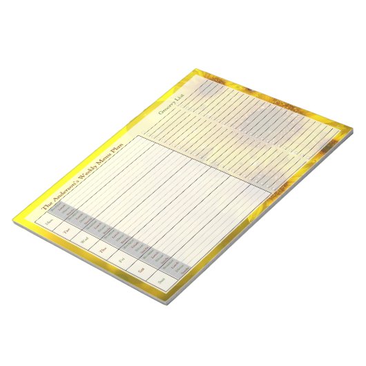 Bloc-note Sunflower Weekly Personalized Menu Plan Notepad (Incliné)