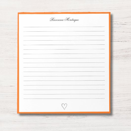 Bloc-note Sunset Orange Border and Heart Custom Script Lined