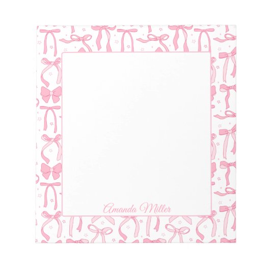 Bloc-note Super Cute Pink Coquette Bow Personalized Name (Devant)
