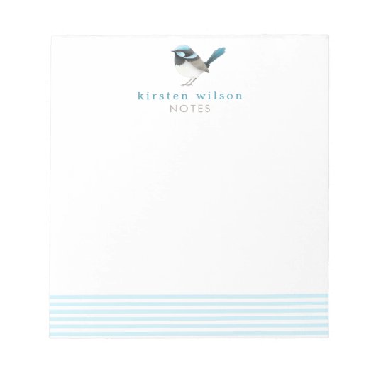 Bloc-note Superbe Fée Wren - Bleu mignon Oiseau Personnalisé (Devant)