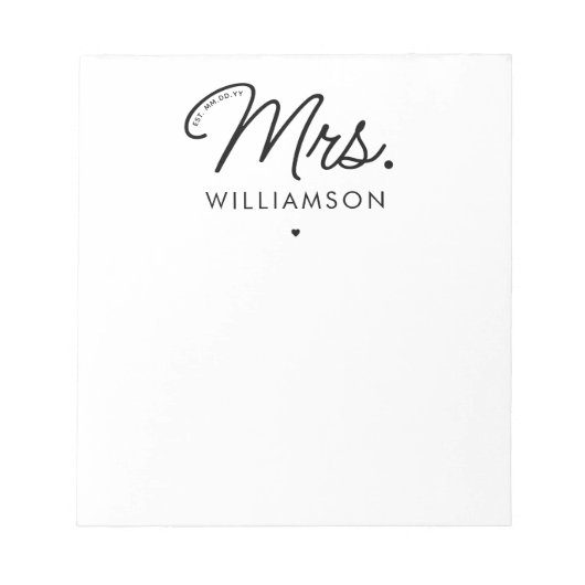 Bloc-note Sur Mesure, Mme Est. Script élégant moderne nouvel (Devant)