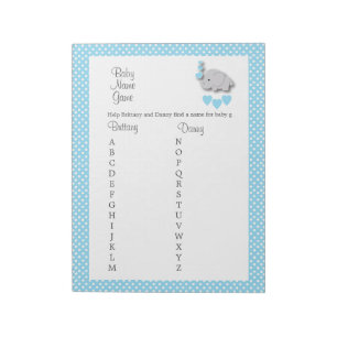 Bloc-note Sweet Blue & Grey Elephant - Baby Name Jeu