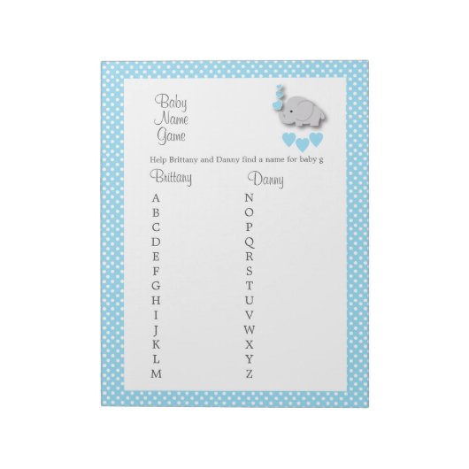 Bloc-note Sweet Blue & Grey Elephant - Baby Name Jeu (Tourné)